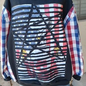 USA Snoopy Olympics With Flag Sweatshirt Upcycled - Black, Red, Blue